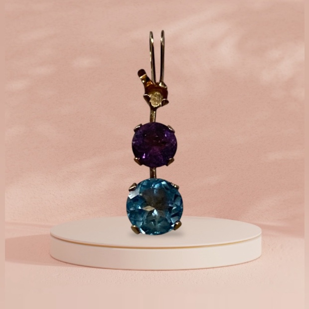 LAST CHANCE 🔥 10K Solid Gold Aquamarine & Amethyst Pendant #8013